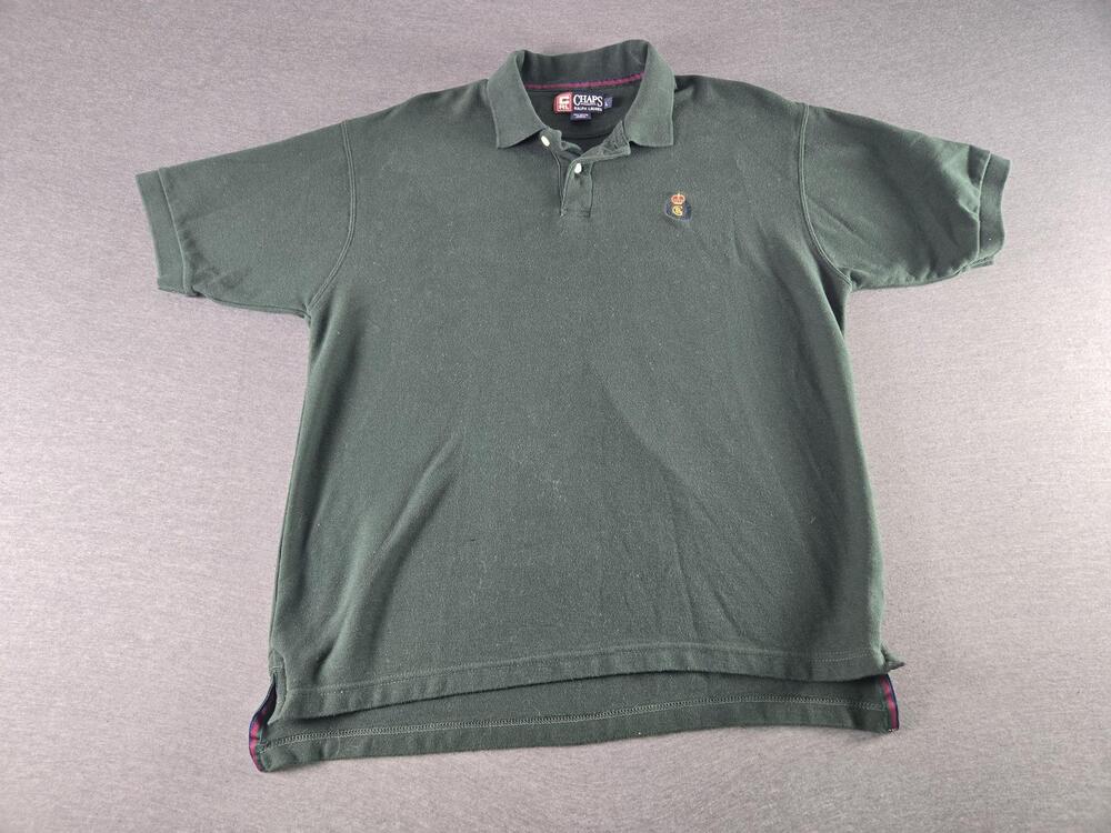 Chaps Ralph Lauren Polo Shirt Mens Large Green Cotton Knit Crest Logo Casual